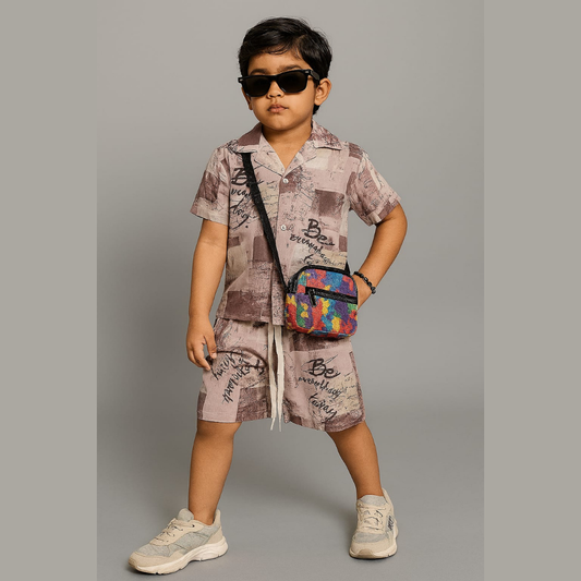 Graffiti Vibe-Beige Abstract Uniusex Co-ords set (3-12 Years)