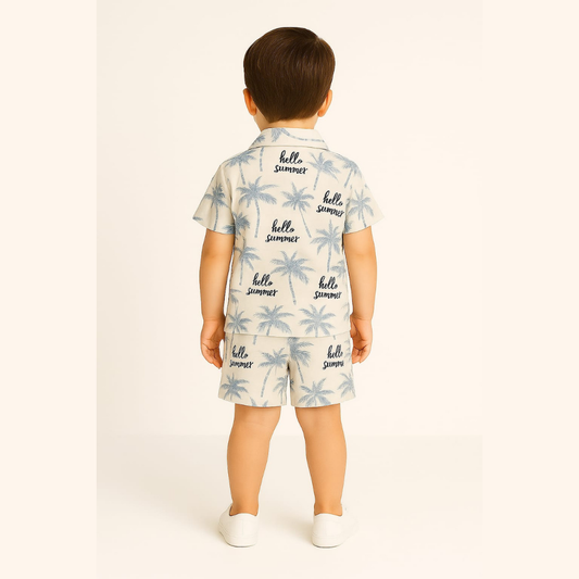 White Hello Summer Co-ords Set-Unisex (3-12 Years)