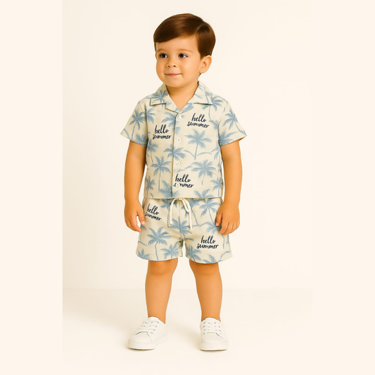 White Hello Summer Co-ords Set-Unisex (3-12 Years)