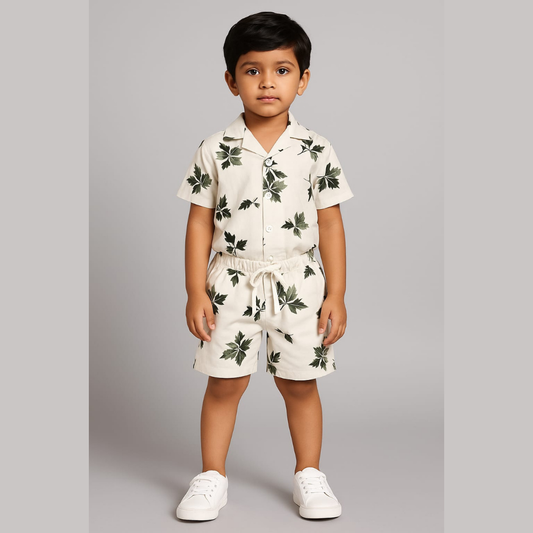 White Green Leaf Co-ords Set-Unisex (3-12 Years)