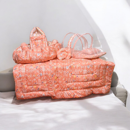 New Born Bedding Combo (10 in 1) - 100% Organic Cotton (Orange)