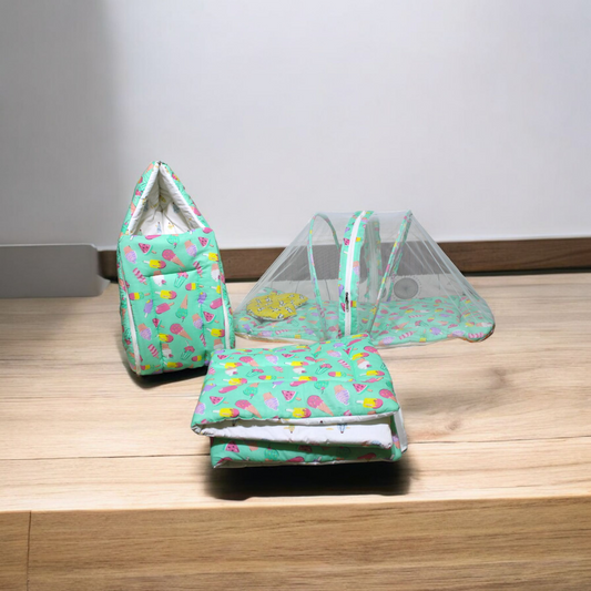 Organic Cotton Mosquito Net & Sleeping Bag With AC Comforter (Sky Blue)