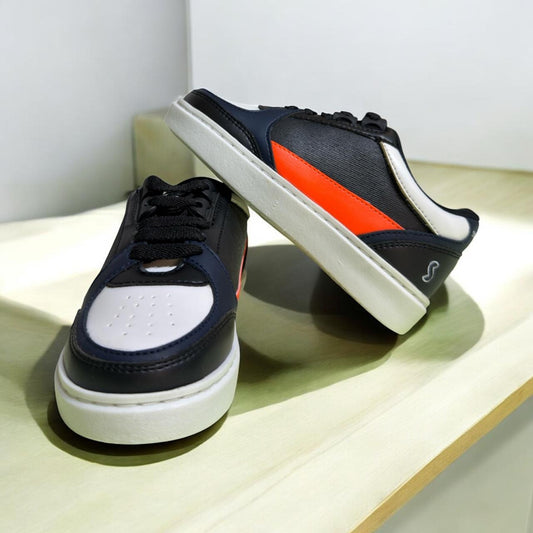 Black White With Red Stripe Light Weight Sneaker (4-7 Years)