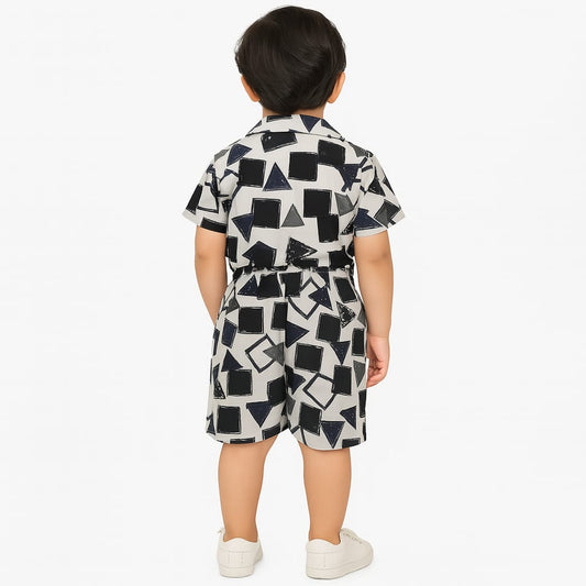White Black Shapes Co-ords Set-Unisex (5-10 Years)