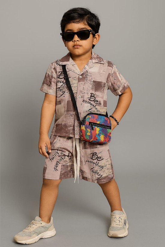Graffiti Vibe-Beige Abstract Uniusex Co-ords set (3-12 Years)
