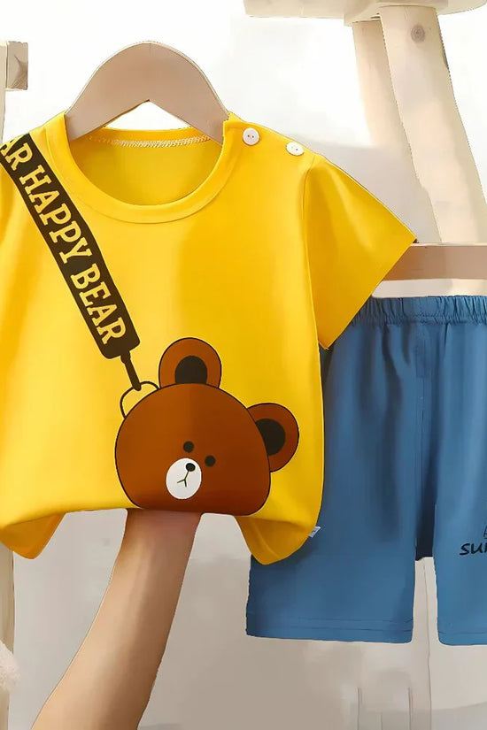 Organic Cotton Yellow Bear With Blue Short