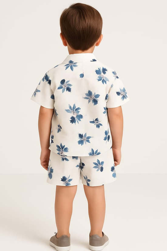 White Blue Leaf Co-ords Set-Unisex (3-12 Years)