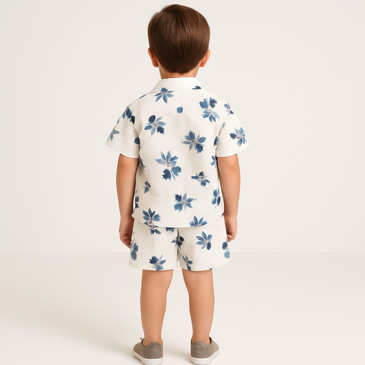 White Blue Leaf Co-ords Set-Unisex (3-12 Years)