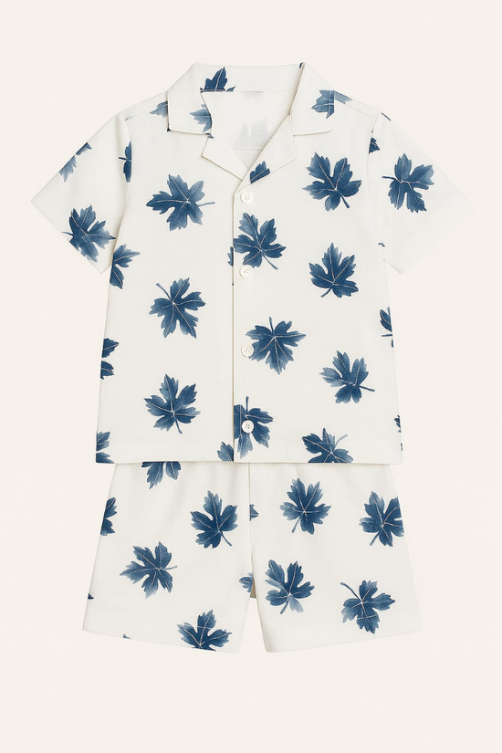 White Blue Leaf Co-ords Set-Unisex (3-12 Years)