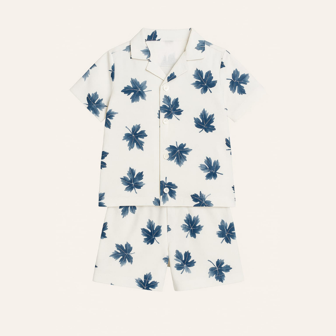 White Blue Leaf Co-ords Set-Unisex (3-12 Years)