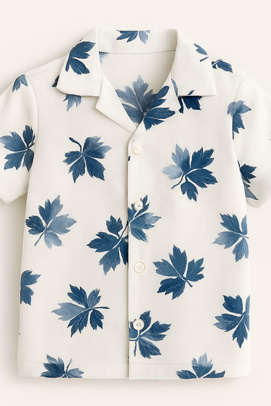 White Blue Leaf Co-ords Set-Unisex (3-12 Years)