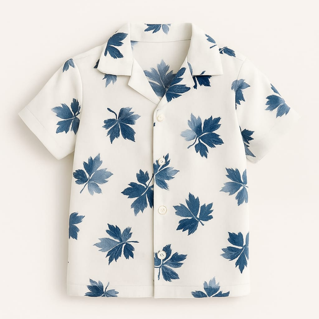 White Blue Leaf Co-ords Set-Unisex (3-12 Years)