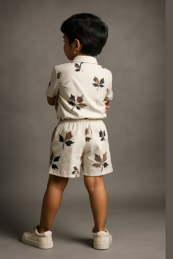 White Brown Leaf Co-ords Set-Unisex (3-12 Years)
