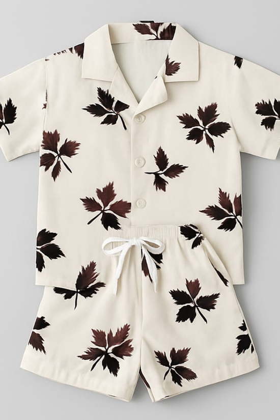White Brown Leaf Co-ords Set-Unisex (3-12 Years)
