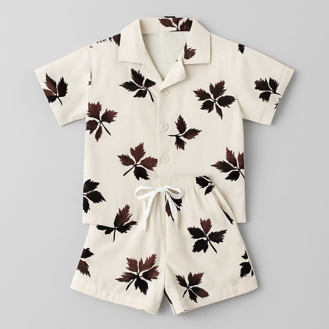 White Brown Leaf Co-ords Set-Unisex (3-12 Years)
