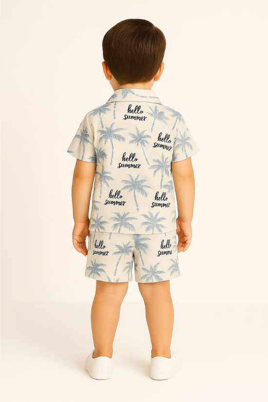 White Hello Summer Co-ords Set-Unisex (3-12 Years)