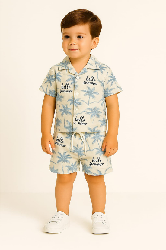 White Hello Summer Co-ords Set-Unisex (3-12 Years)