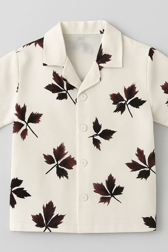 White Brown Leaf Co-ords Set-Unisex (3-12 Years)