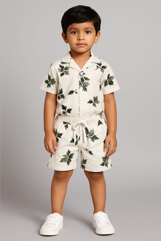 White Green Leaf Co-ords Set-Unisex (3-12 Years)
