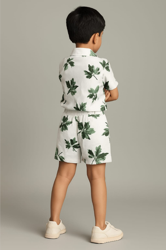 White Green Leaf Co-ords Set-Unisex (3-12 Years)