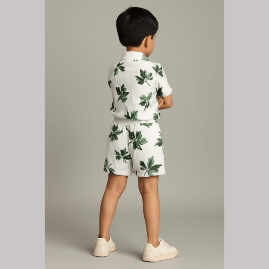 White Green Leaf Co-ords Set-Unisex (3-12 Years)