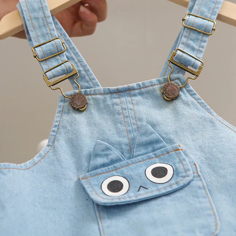 Organic Cotton Dino White T-Shirt With Dungaree