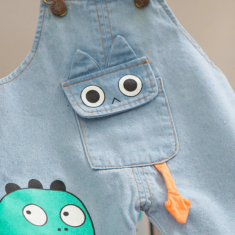 Organic Cotton Dino White T-Shirt With Dungaree