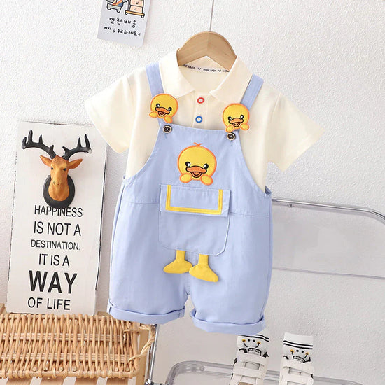 Organic Cotton White T-Shirt With Blue Duck Dungaree