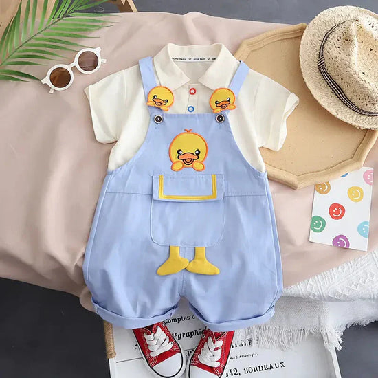 Organic Cotton White T-Shirt With Blue Duck Dungaree
