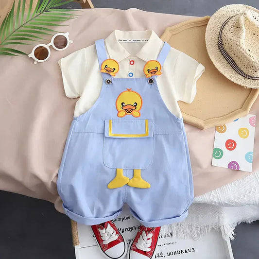 Organic Cotton White T-Shirt With Blue Duck Dungaree