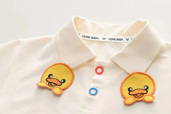 Organic Cotton White T-Shirt With Blue Duck Dungaree