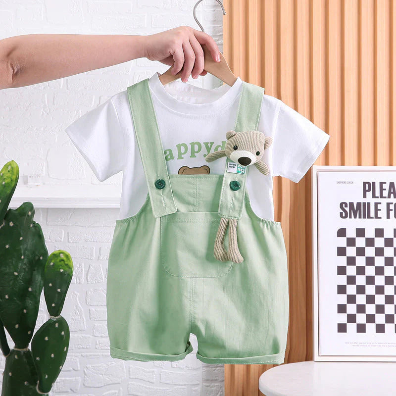 Organic Cotton T-Shirt With Teddy Dungaree