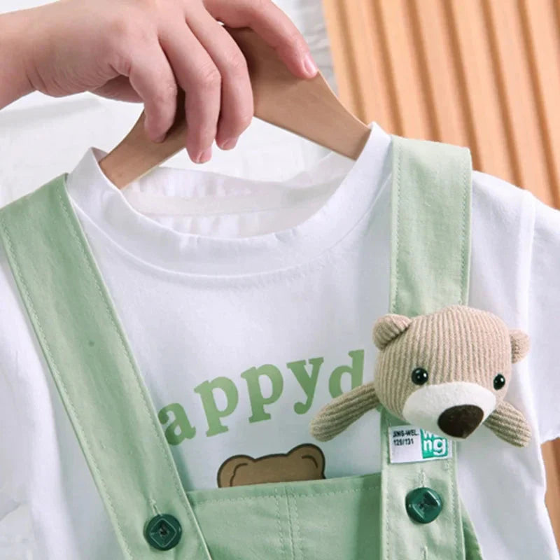 Organic Cotton T-Shirt With Teddy Dungaree