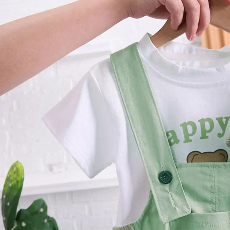 Organic Cotton T-Shirt With Teddy Dungaree