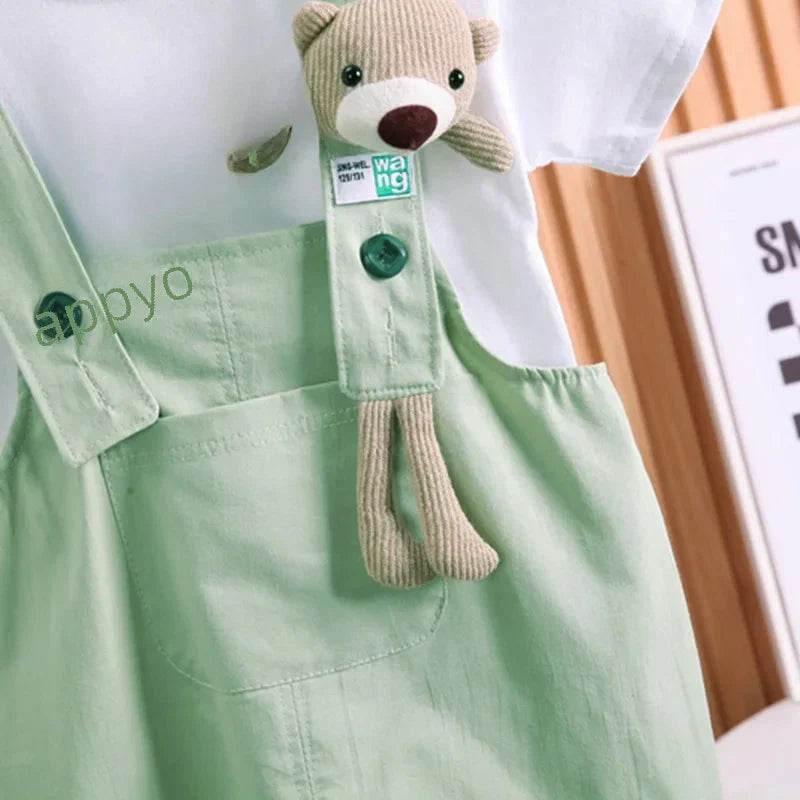 Organic Cotton T-Shirt With Teddy Dungaree
