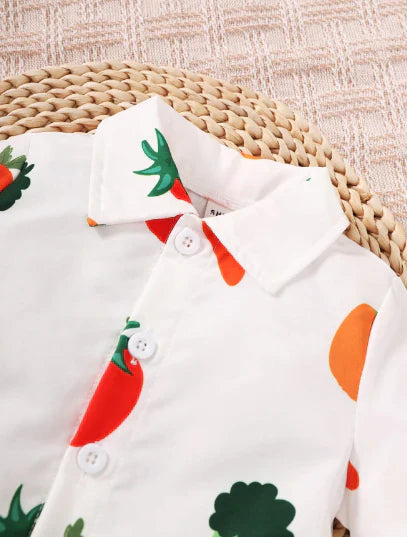 Unisex Organic Cotton White Print Shirt With Dungree