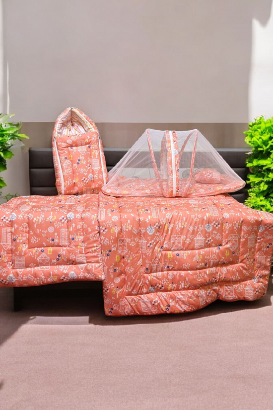 New Born Bedding Combo (10 in 1) - 100% Organic Cotton (Orange)