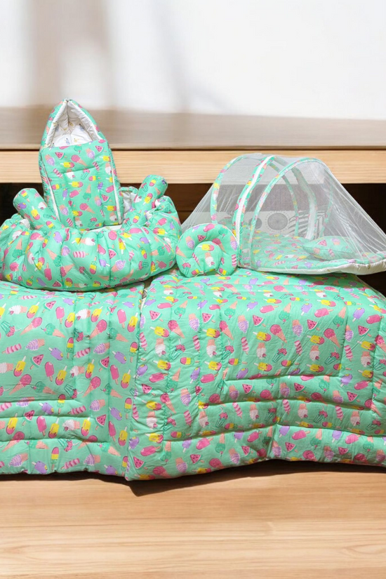 New Born Bedding Combo (10 in 1) - 100% Organic Cotton (Sky Blue)