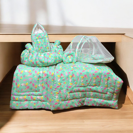 New Born Bedding Combo (10 in 1) - 100% Organic Cotton (Sky Blue)