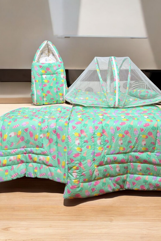 New Born Bedding Combo (10 in 1) - 100% Organic Cotton (Sky Blue)