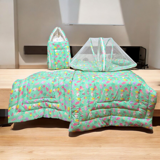 New Born Bedding Combo (10 in 1) - 100% Organic Cotton (Sky Blue)