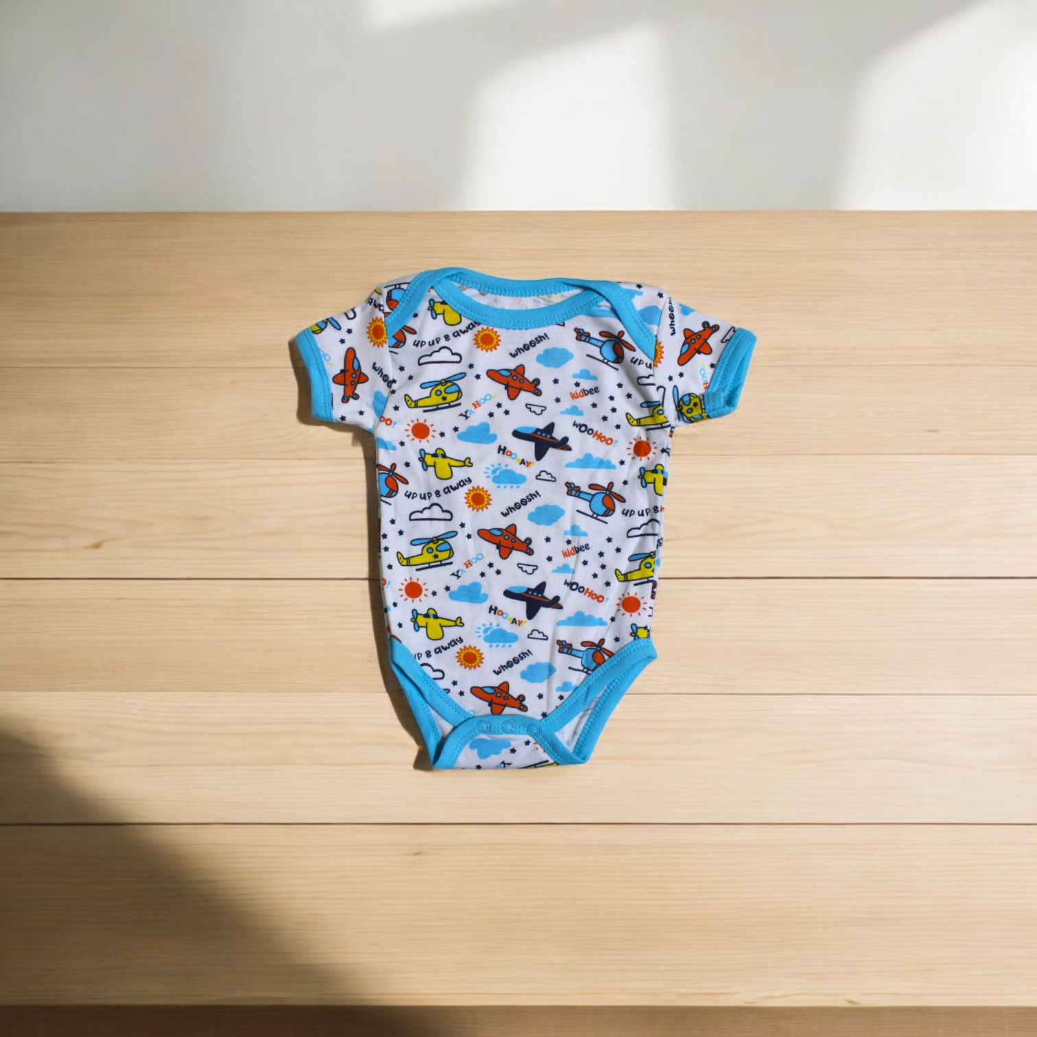 Organic Cotton Onesies & Muslin Swaddles With Sky Colour Sleeping Bag