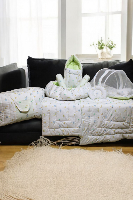 New Born Bedding Combo (10 in 1) - 100% Organic Cotton (White)