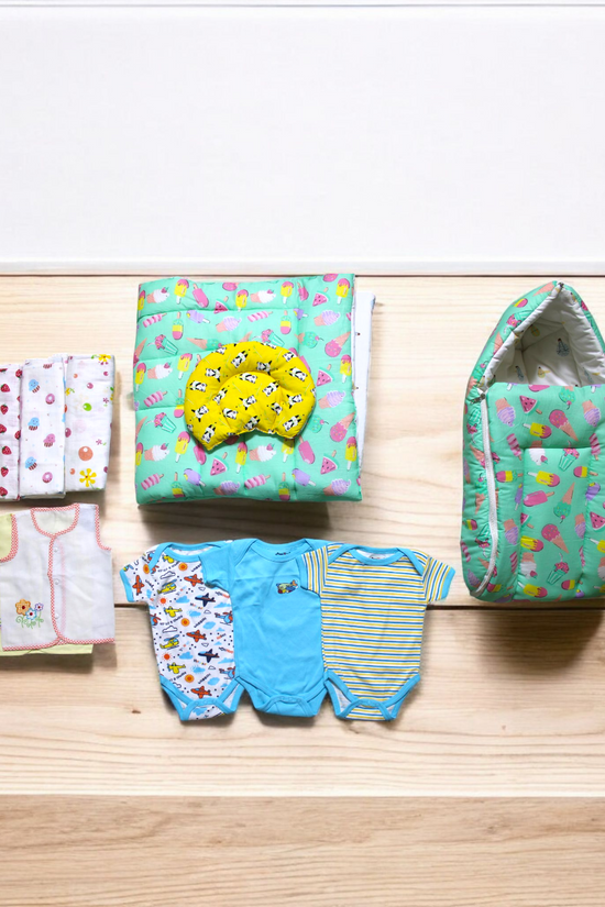 Organic Cotton Newborn Sky Blue Combo (11 Essentials)