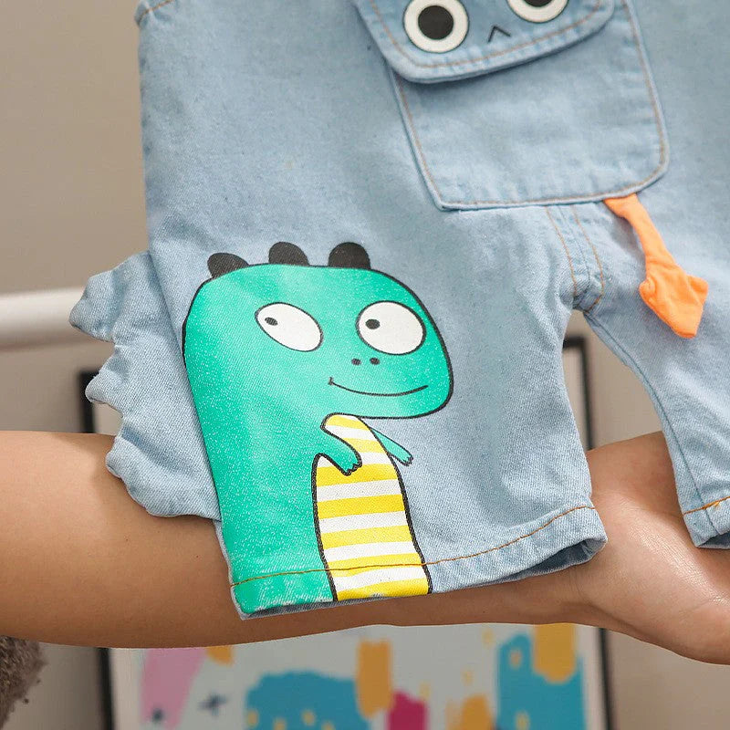 Organic Cotton Dino White T-Shirt With Dungaree