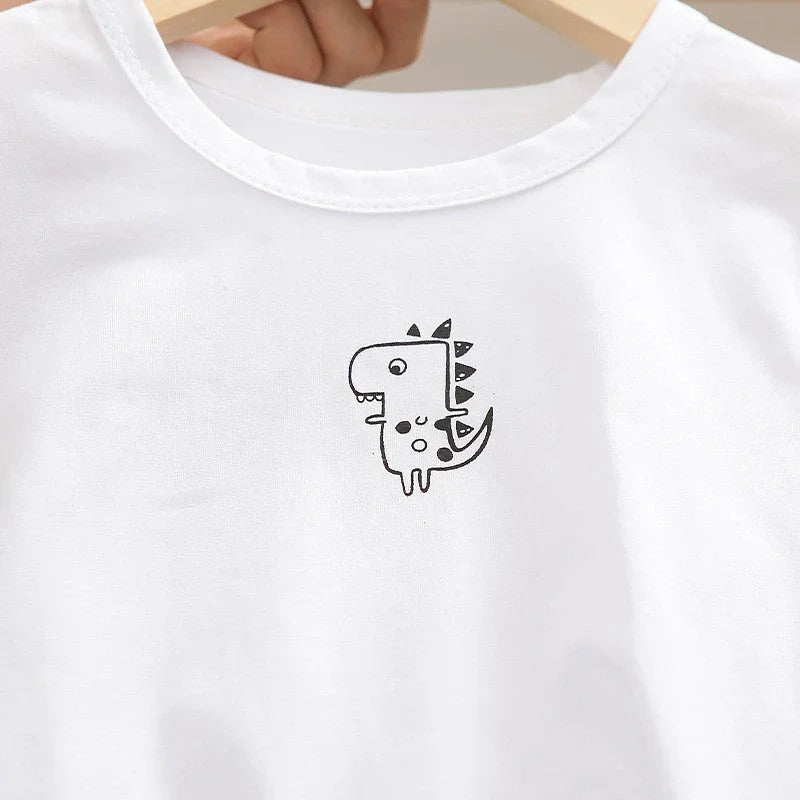 Organic Cotton Dino White T-Shirt With Dungaree
