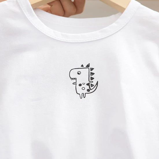 Organic Cotton Dino White T-Shirt With Dungaree