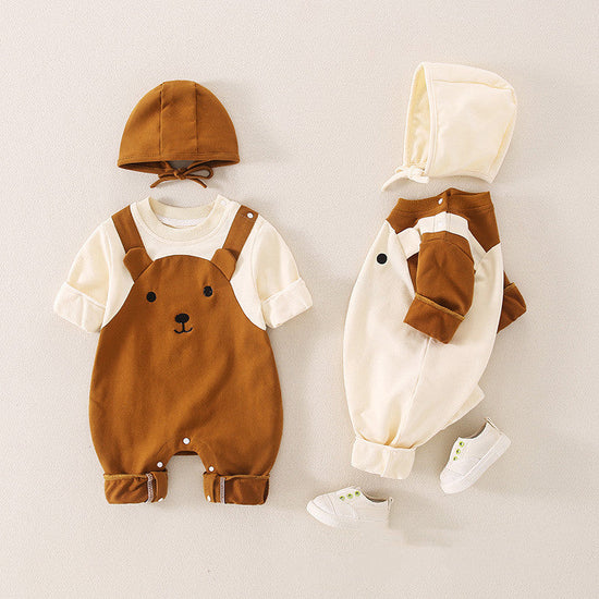 Organic Cotton White T-Shirt With White & Brown Dungaree