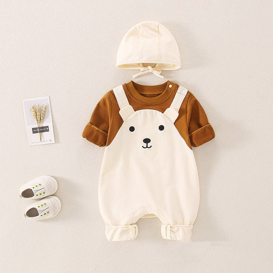 Organic Cotton White T-Shirt With White & Brown Dungaree