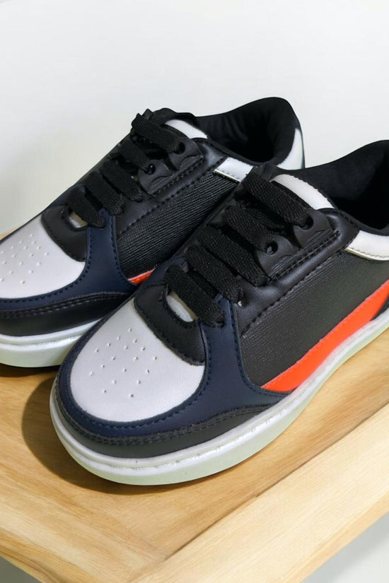 Black White With Red Stripe Light Weight Sneaker (4-7 Years)